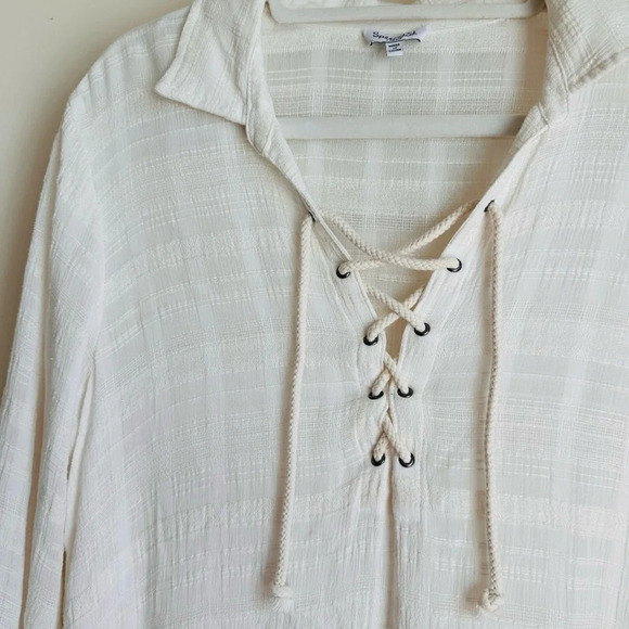 Splendid Sandbar Stripe Lace Up Dress in Natural - Size M - Picture 5 of 12